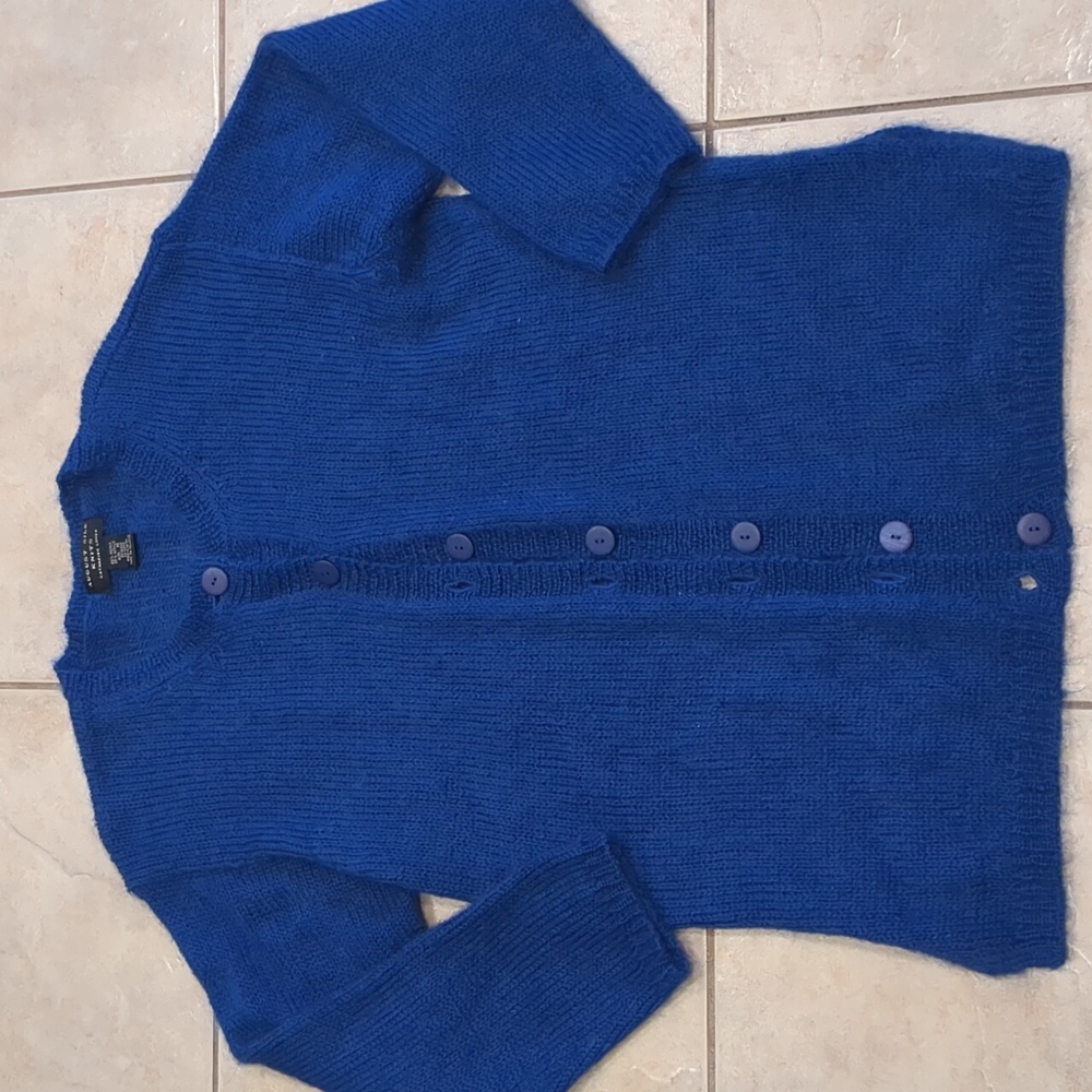 August Silk Knits Royal Blue Mohair Blend Cardigan Size Medium